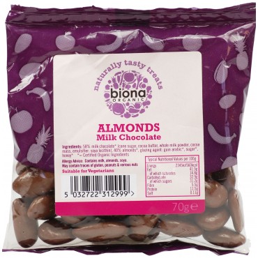 Biona Organic Milk Chocolate Almonds 70g